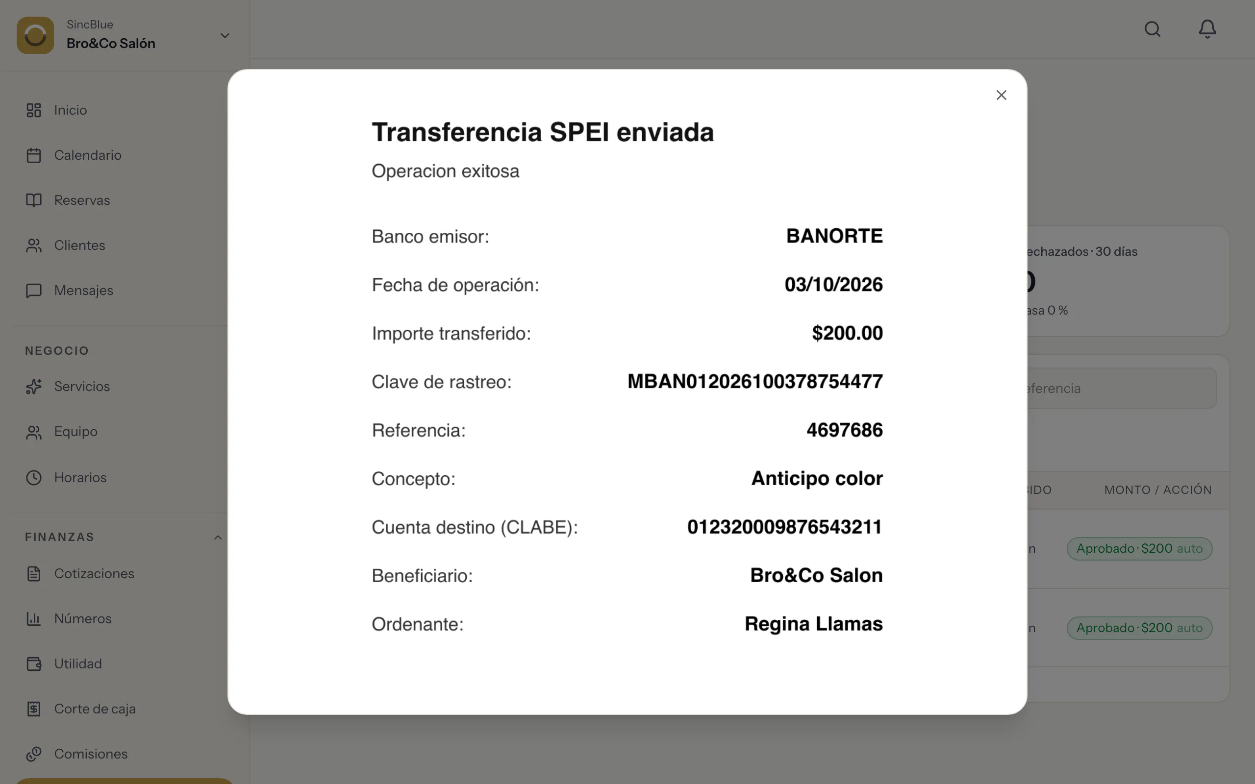 Comprobante de transferencia revisado por SincBlue