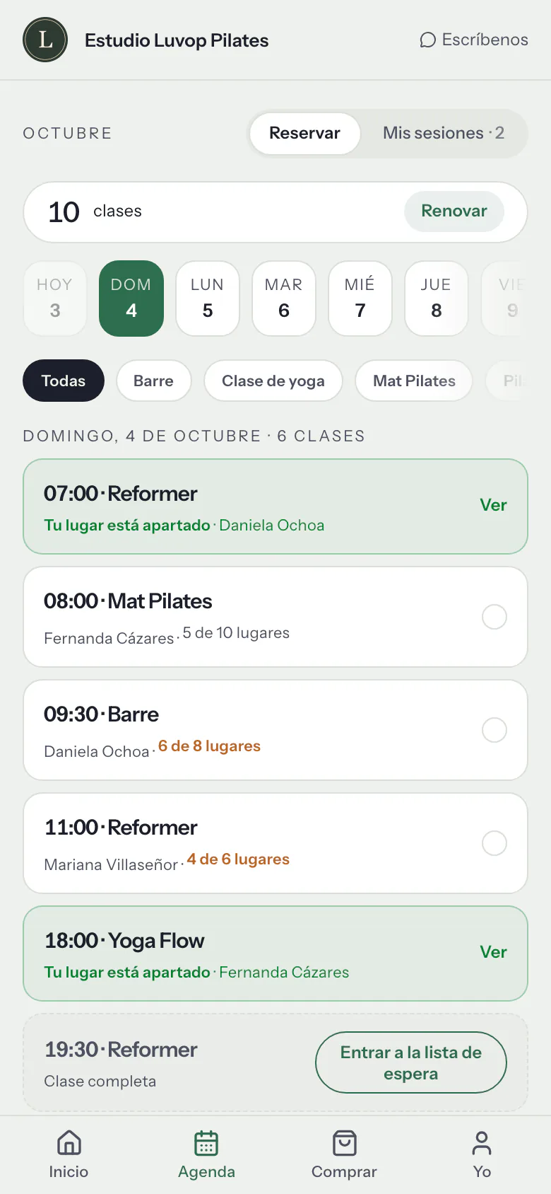 Cuenta de la cliente con el color Sage