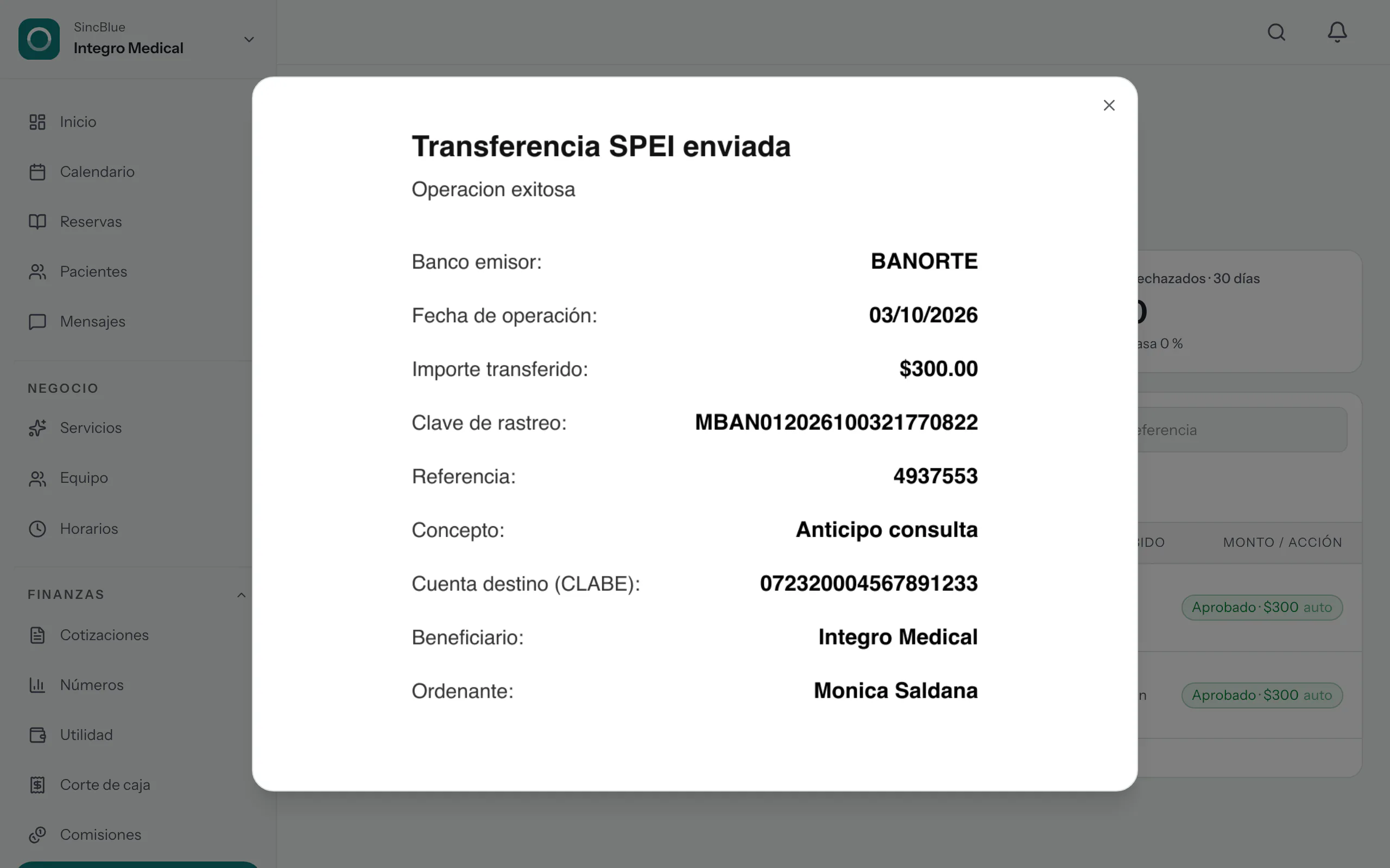 Comprobante de transferencia revisado por SincBlue