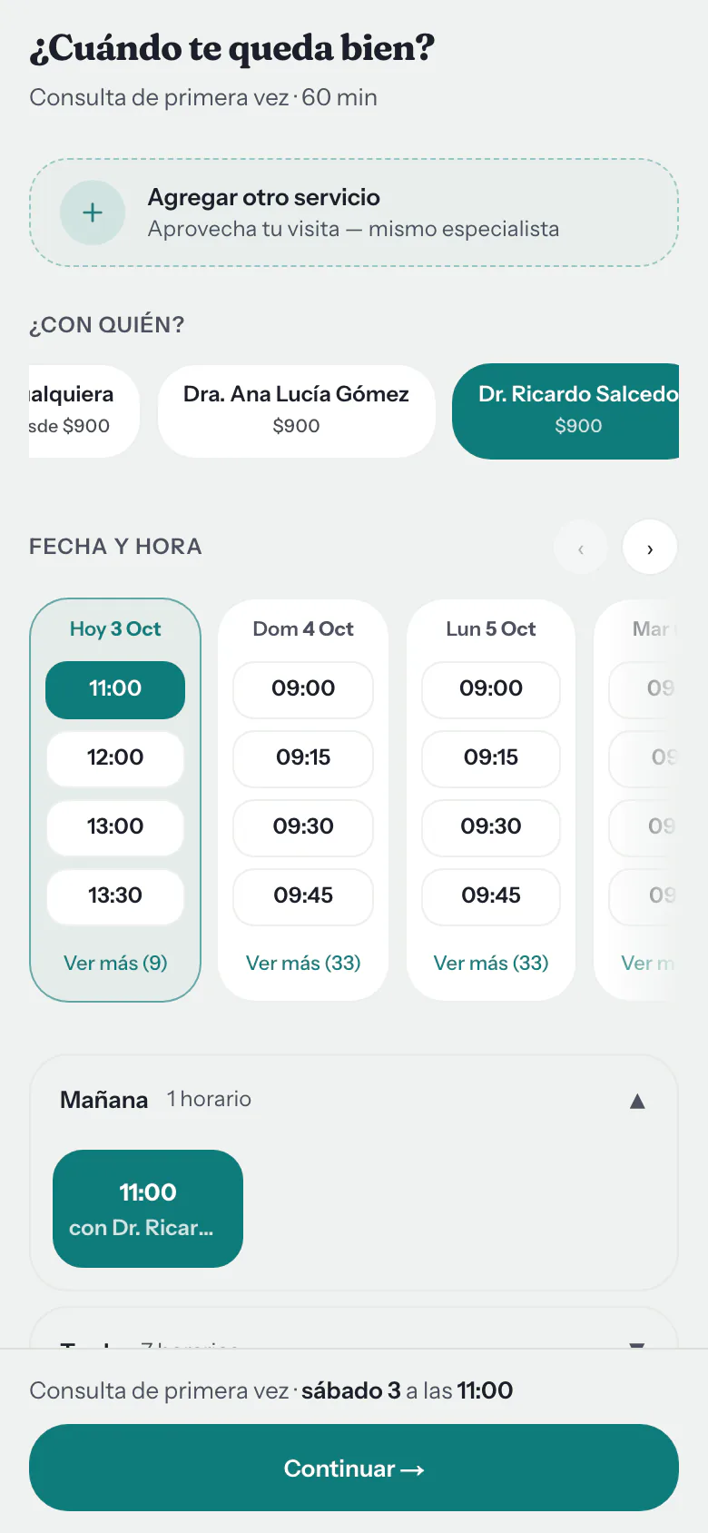 Página del consultorio: consulta de primera vez con el Dr. Salcedo